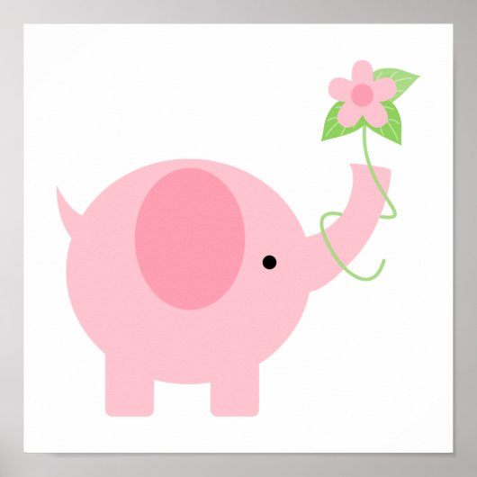 Adorable rosa Elefant mit Blume Poster (Vorne)