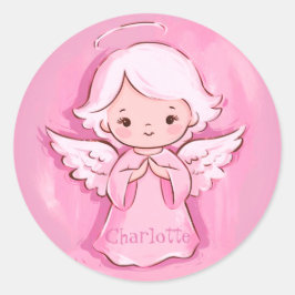 Adorable rosa Engel für die Tochter Runder Aufkleber