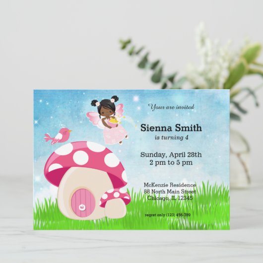 Adorable rosa Fee Einladung (Stehend Vorderseite)