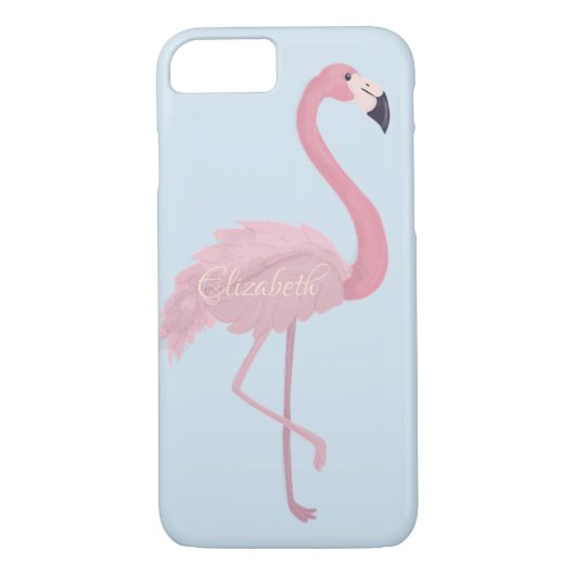 Adorable rosa Flamingo, blau - Personalisiert Case-Mate iPhone Hülle (Rückseite)