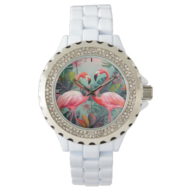 Adorable rosa Flamingo Kristall Women's Watch Armbanduhr (Vorderseite)
