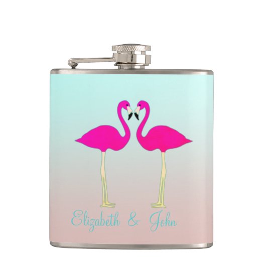 Adorable rosa Flamingos in Liebe Personalisiert Flachmann (Vorderseite)