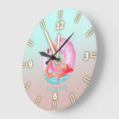 Adorable rosa Flamingos Pool Floß Große Wanduhr (Winkel)