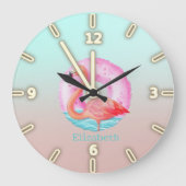 Adorable rosa Flamingos Pool Floß Große Wanduhr (Vorderseite)