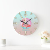 Adorable rosa Flamingos Pool Floß Große Wanduhr (Zuhause)