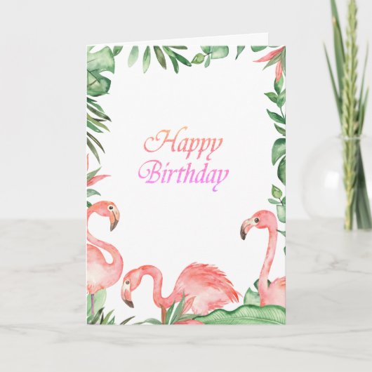 Adorable rosa Flamingos Tropical Geburtstag Karte (Vorderseite)