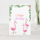 Adorable rosa Flamingos tropische Blätter Karte (Vorderseite)
