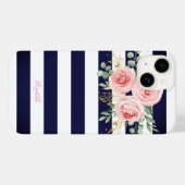 Adorable rosa Roses Navy Blue Stripes Case-Mate iPhone Hülle (Rückseite (Horizontal))