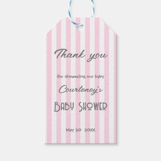 Adorable rosa Stripte Babydusche Geschenkanhänger (Vorderseite)