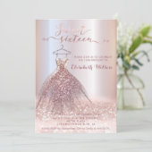 Adorable Rose Goldglatter Kalligraphie Einladung (Stehend Vorderseite)