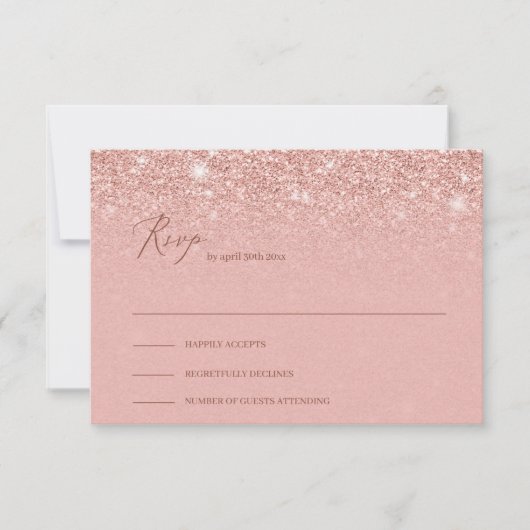 Adorable Rose Goldgliter Glitzern Hochzeit rsvp Karte (Vorderseite)