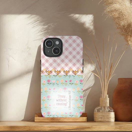 Adorable Rose Plaid Pastel Floral Gold Doves Faith Case-Mate iPhone Hülle