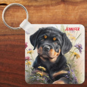 Adorable Rottweiler Puppy Dog Schlüsselanhänger (Vorderseite)