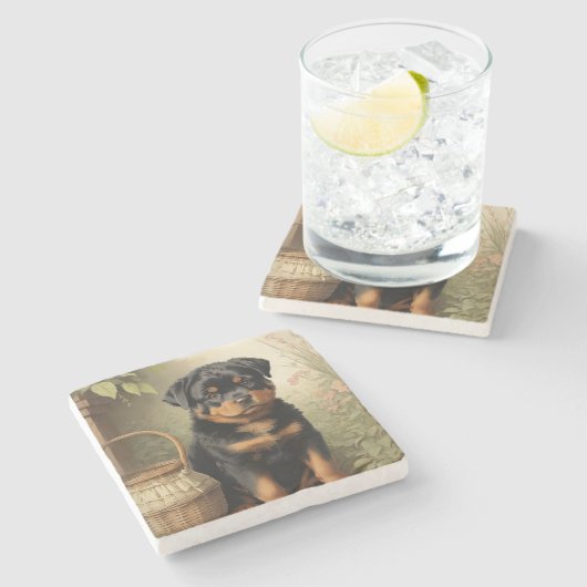 Adorable Rottweiler Steinuntersetzer (Seitenansicht)