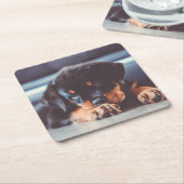 Adorable Rottweiler Welpenschweif Rechteckiger Pappuntersetzer (angewinkelt)