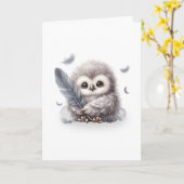 Adorable Round Owl mit einem Feather Blank Karte (Gelbe Blume)
