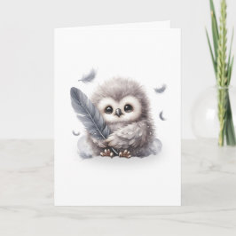Adorable Round Owl mit einem Feather Blank Karte