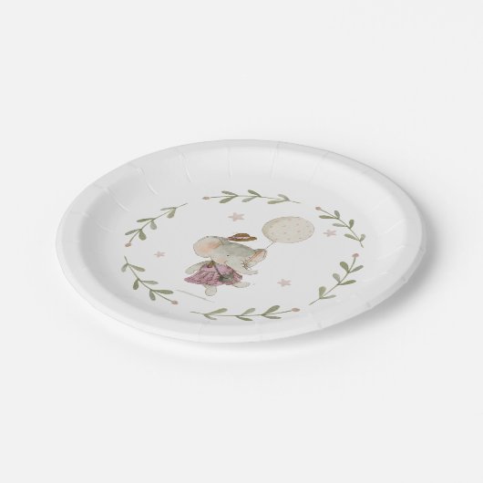 Adorable Rustic Boho Babydusche Elefant Pappteller (Schrägansicht)