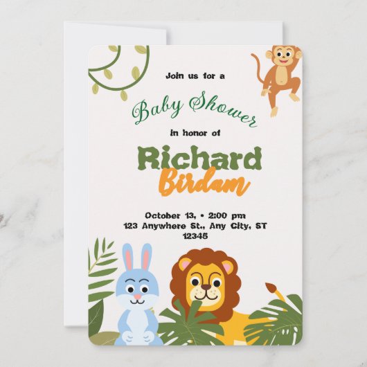 Adorable Safari Baby Shower Invitation Einladung (Vorderseite)