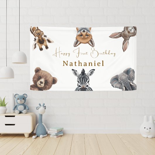 Adorable Safari Forest Animals Geburtstag Banner