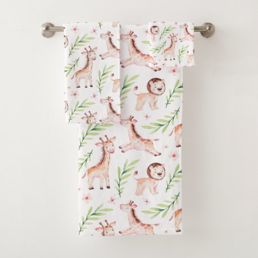 Adorable Safari Giraffe & Löwenmuster Badhandtuch Set (Insitu)