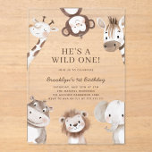Adorable Safari Tier Thema 1. Geburtstag Acryleinladungen (Vorderseite)