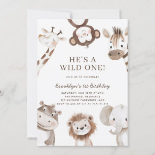Adorable Safari Tier Thema 1. Geburtstag Einladung