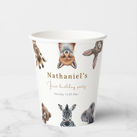 Adorable Safari Waldtiere Geburtstag Pappbecher (Vorderseite)