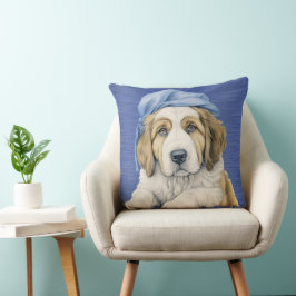 ADORABLE SAINT BERNARD PUPPING with BLUE HAT Kissen