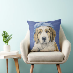 ADORABLE SAINT BERNARD PUPPING with BLUE HAT Kissen