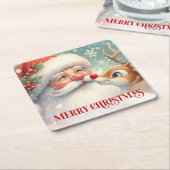 Adorable Santa and Rudolph Christmas Paper Coaster Rechteckiger Pappuntersetzer (angewinkelt)