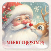 Adorable Santa and Rudolph Christmas Paper Coaster Rechteckiger Pappuntersetzer (Vorderseite)