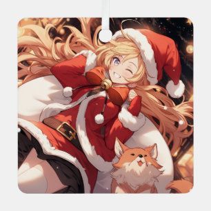 Adorable Santa Anime Girl Tasche für Geschenke und Ornament Aus Metall