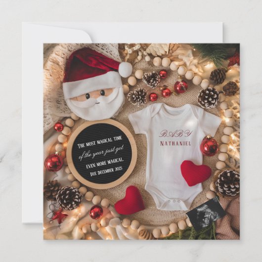 Adorable Santa Christmas Pregnancy Announcement Einladung (Vorderseite)