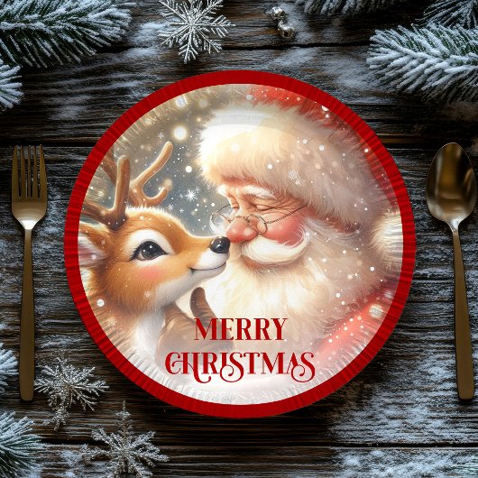 Adorable Santa Claus and Rudolph Party Plates Pappteller