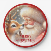 Adorable Santa Claus and Rudolph Party Plates Pappteller (Vorderseite)