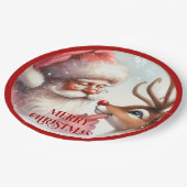 Adorable Santa Claus Rudolph Christmas Paper Plate Pappteller (Schrägansicht)