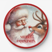 Adorable Santa Claus Rudolph Christmas Paper Plate Pappteller (Vorderseite)