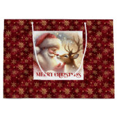 Adorable Santa Claus Rudolph Holiday Gift Bag Große Geschenktüte (Vorderseite)