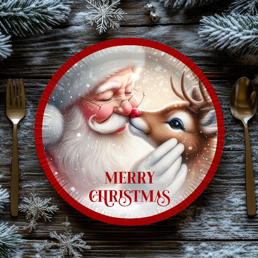 Adorable Santa Claus Rudolph Kids Party Plates Pappteller