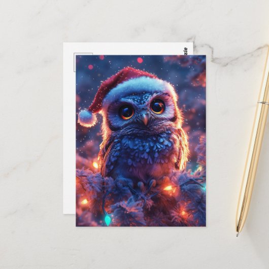Adorable Santa Owl Postkarte (Vorderseite/Rückseite Beispiel)