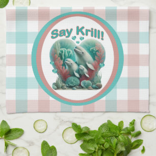 Adorable "Say Krill" Whale Family Portrait Geschirrtuch