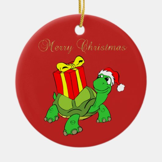 Adorable Schildkröte Weihnachtsmannmütze, heute fr Keramikornament (Vorne)