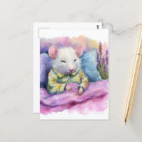 Adorable Schlafweiße Maus in PJs Wasserfarbe