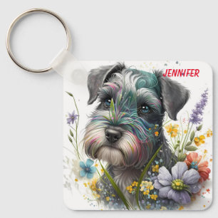 Adorable Schnauzer Welpenhund Schlüsselanhänger