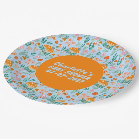 Adorable Schnecke Pilz Schmetterling Niedlich BABY Pappteller (Schrägansicht)