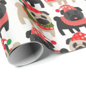 Adorable Schwarz-Fauna Weihnachten Möpsen Geschenkpapier (Rolleneckpunkt)