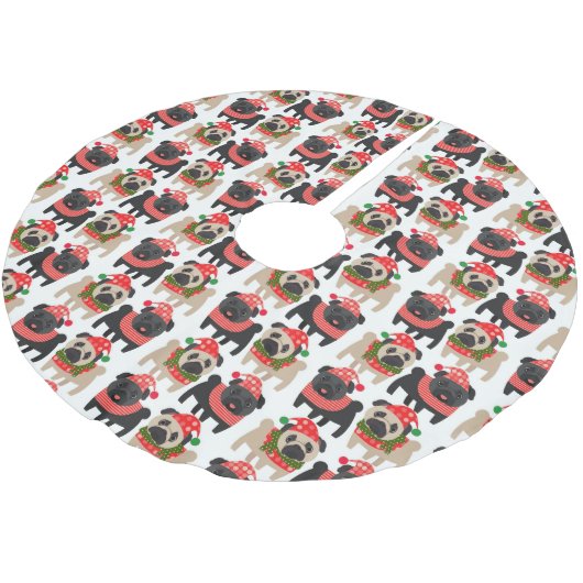 Adorable Schwarz-Fauna Weihnachten Möpsen Polyester Weihnachtsbaumdecke (Schrägansicht)