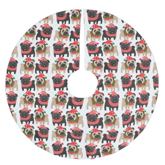 Adorable Schwarz-Fauna Weihnachten Möpsen Polyester Weihnachtsbaumdecke (Vorderseite)