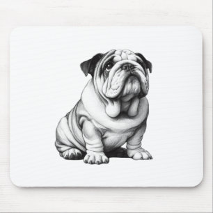 Adorable Schwarz-Weiß-Bulldogenskizze Mousepad